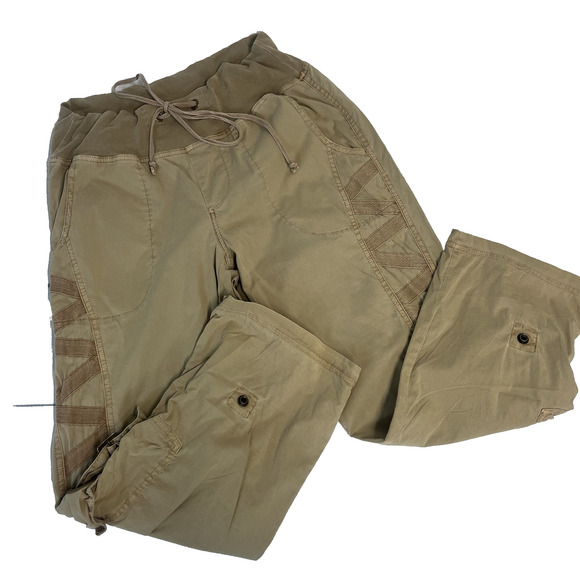 Wearables Cargo Pants Women's Size M Khaki Brown Stretch Casual Pockets Artsy - Picture 1 of 7